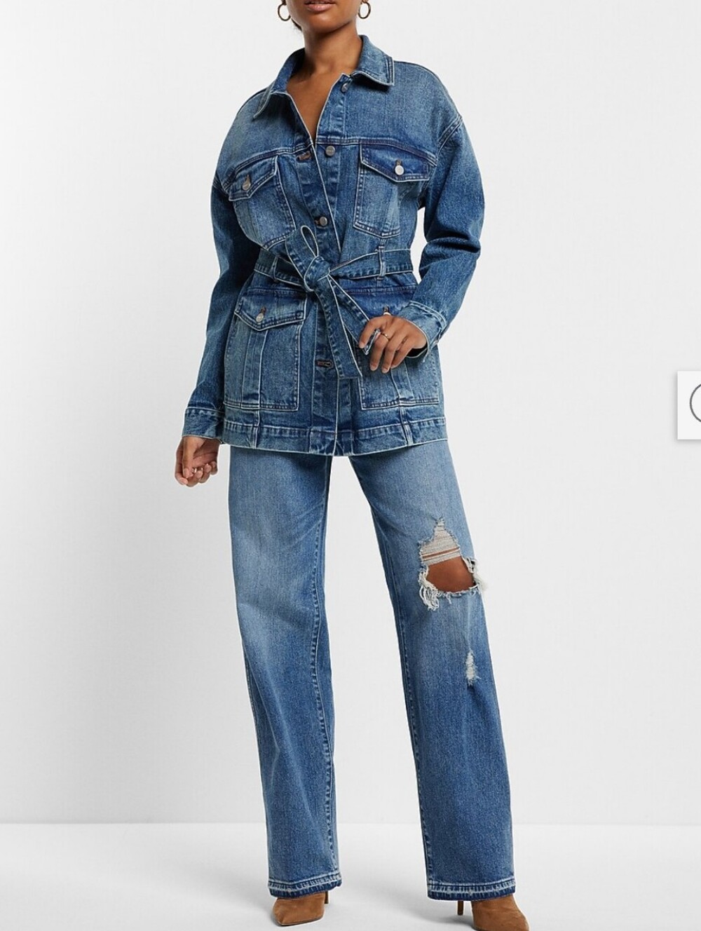 Express Blue Denim Belted Jacket Size L (NWT) - Picture 2 of 8